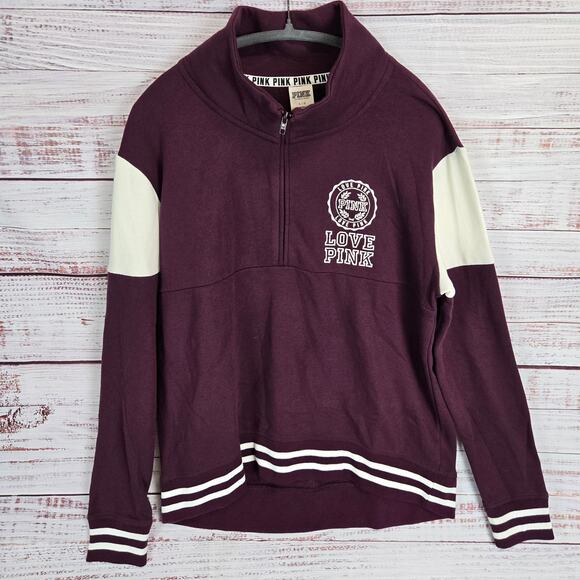 Victoria Secret Pink 1/4 Zip Jacket L Purple White Logo Varsity HOCO School Coat - Picture 2 of 11